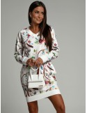 Cotton flower dress with pockets, white FI578 - Online store - Boutique